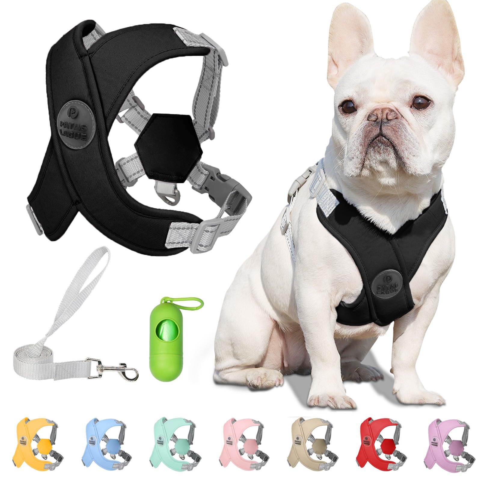 Patas Lague — Arnés con Correa y Bolsas para Cacas, Acolchado, Ajustable, Reflectante y Sin Jalones para Perros Pequeños y Medianos