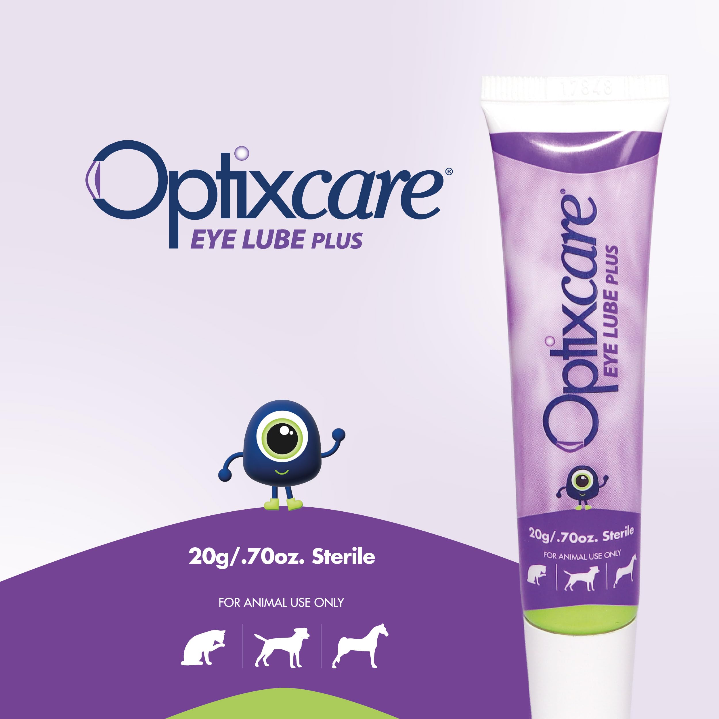 OptixCare Eye Lube Plus con Ácido Hialurónico — Gel Lubricante Ocular de Larga Duración para Perros, Gatos y Caballos 20g (Paquete de 3)