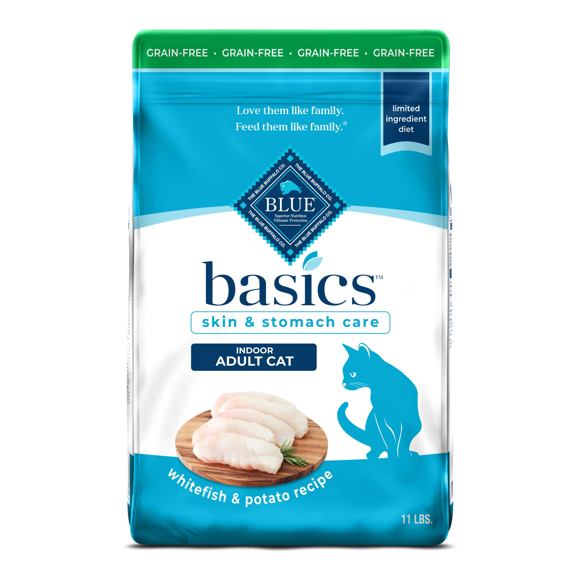 BLUE BUFFALO Basics Indoor — Alimento para Gato Adulto Sin Granos para Piel y Estómago Sensible