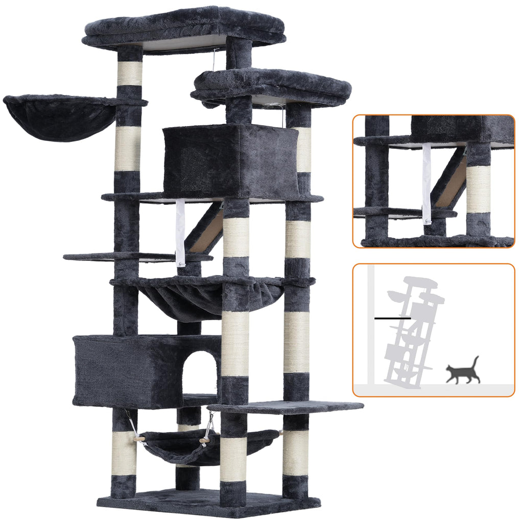 Heybly Torre para Gatos Grandes — Árbol Multinivel con Perchas Anchas, Cueva y Tablero Rascador para Gatos de hasta 9 kg