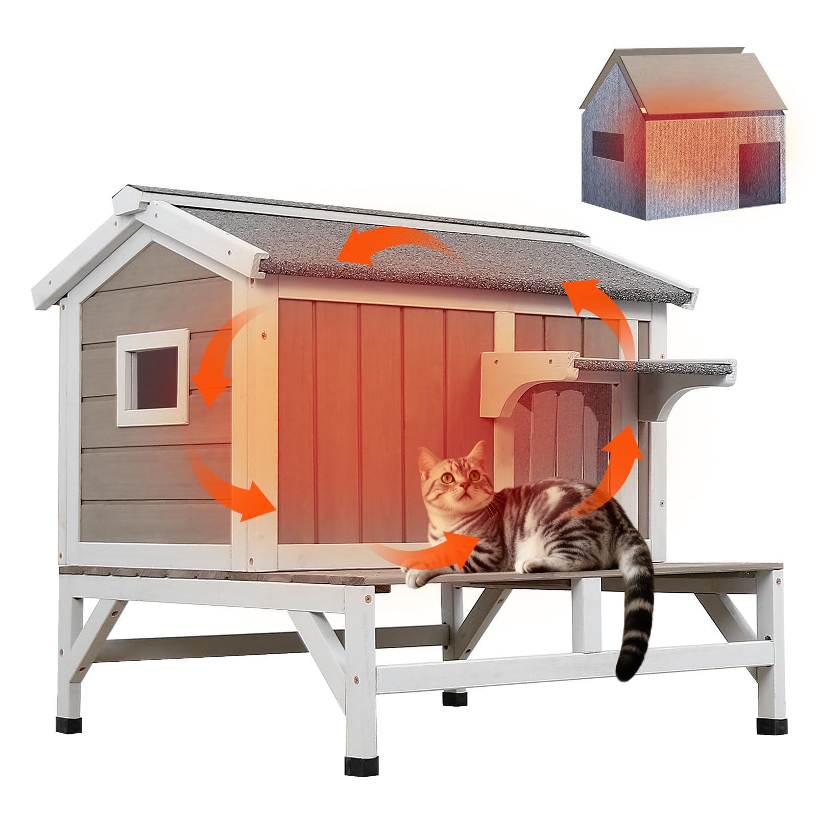 PetsCosset — Casa para Gatos de Madera de Dos Pisos con Techo Impermeable Abatible y Puertas de Escape para Uso Exterior e Interior