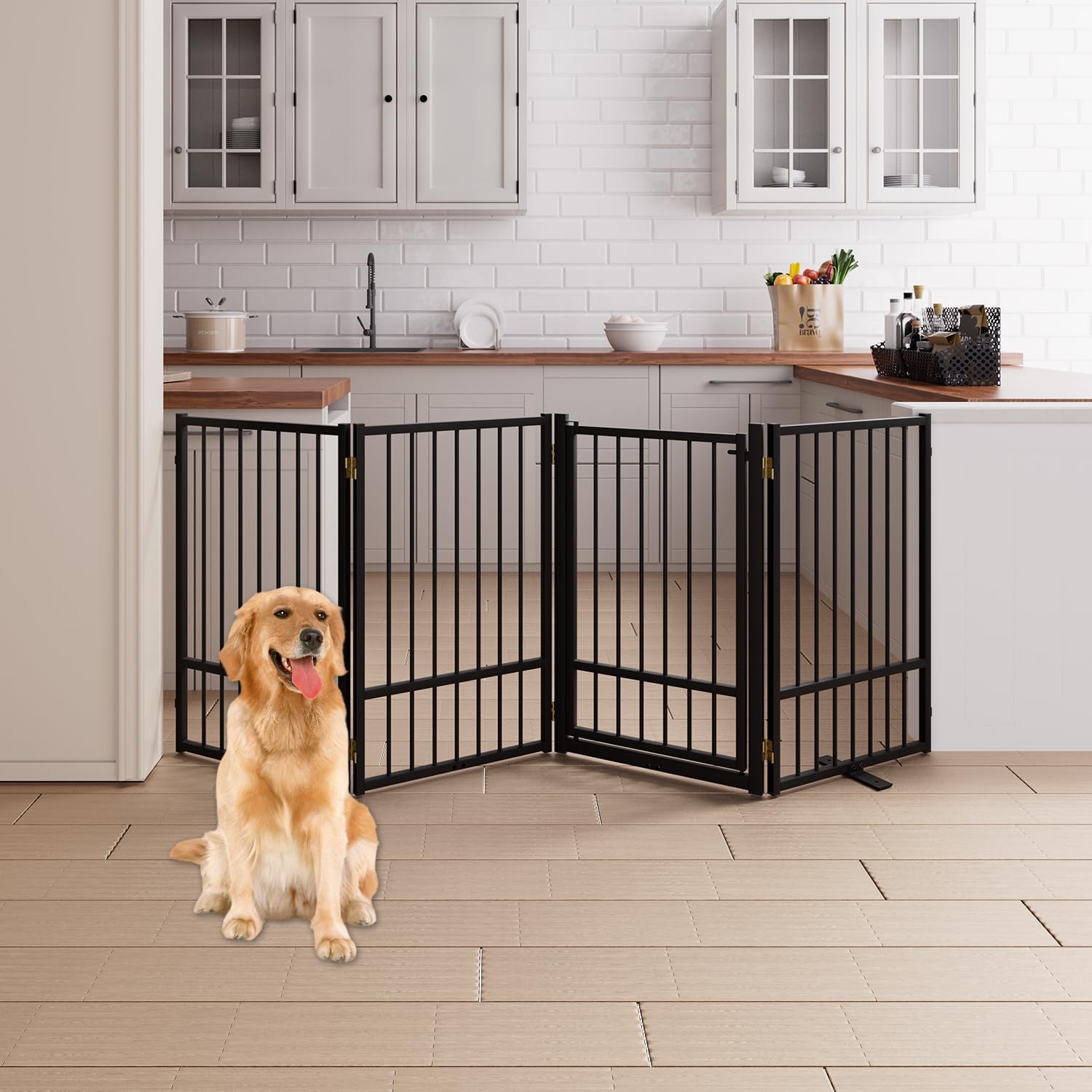 Corralito y Reja Divisoria de Metal para Perros — Puerta Abatible, Plegable y Autoportante para Interiores
