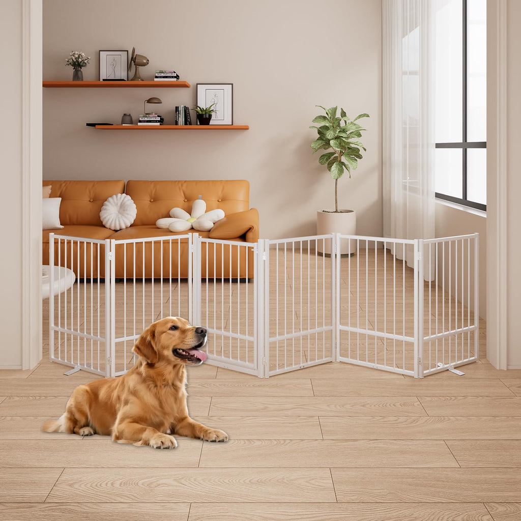 Corralito y Reja Divisoria de Metal para Perros — Puerta Abatible, Plegable y Autoportante para Interiores