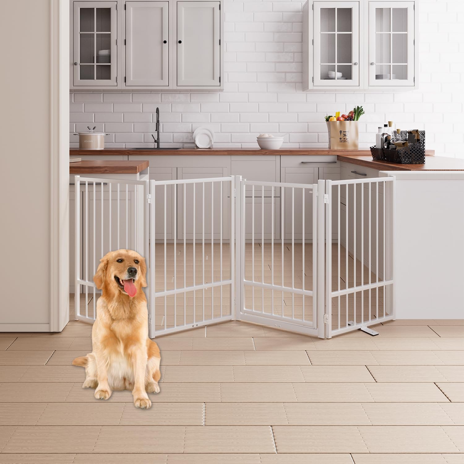 Corralito y Reja Divisoria de Metal para Perros — Puerta Abatible, Plegable y Autoportante para Interiores