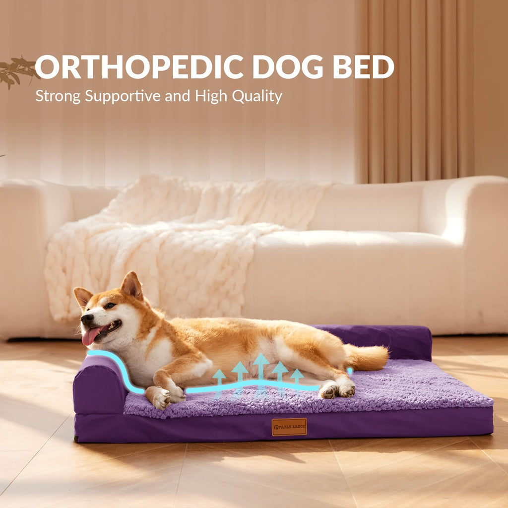 Patas Lague — Cama Ortopédica con Bolster en L y Cubierta Lavable Impermeable para Perro