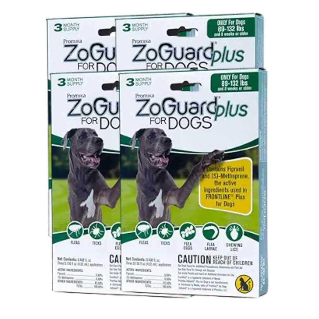 ZoGuard Plus para Perros Grandes (89-132 lbs) — Protección Antipulgas y Garrapatas, Suministro para 12 Meses, Paquete de 4 Tubos Tópicos Mensuales