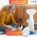 Espaciador Inhalador para Mascotas Vivelle con 2 Mascarillas (Pequeña y Grande) para Gatos y Perros Pequeños — Cámara Antiestática con Indicador de Respiración MedFlow para Inhaladores MDI