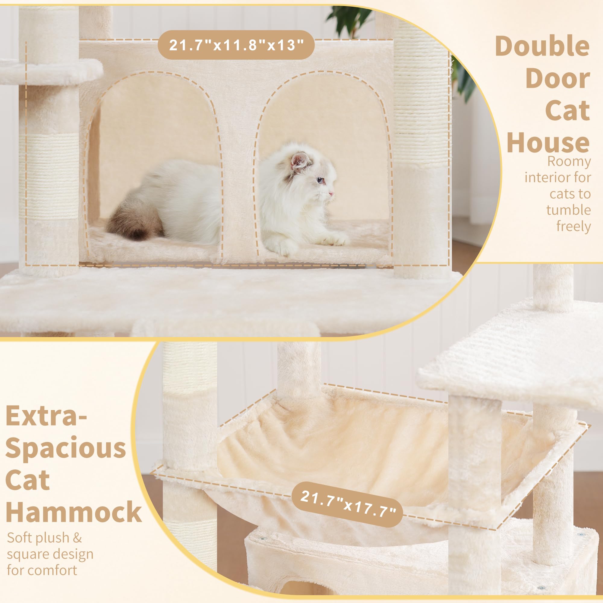 Heybly Torre para Gatos Grandes — Árbol Multinivel con Perchas Anchas, Cueva y Tablero Rascador para Gatos de hasta 9 kg