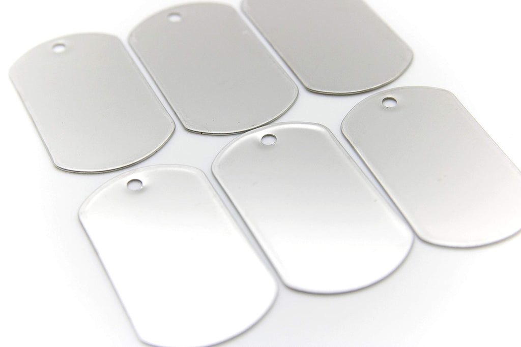 ONDEPOT Paquete de 100 Placas de Identificación en Acero Inoxidable — Listas para Grabar, Troquelar o Estampar — Estilo Militar, Superficie Pulida, Uso para Mascotas, ID Médico, Manualidades y Más (Sin Cadenas)
