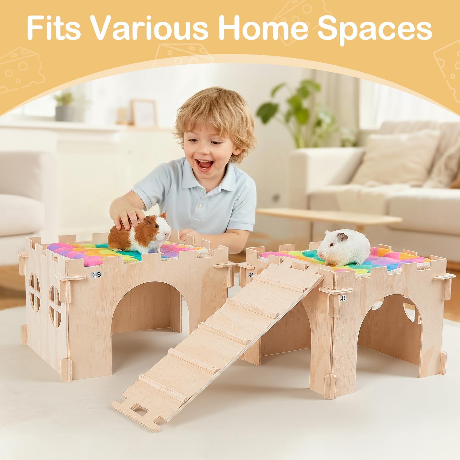 Unicorn Catcher — Casa Castillo de Madera Extra Grande con Escalera y Tapetes para Cobayos y Animales Pequeños