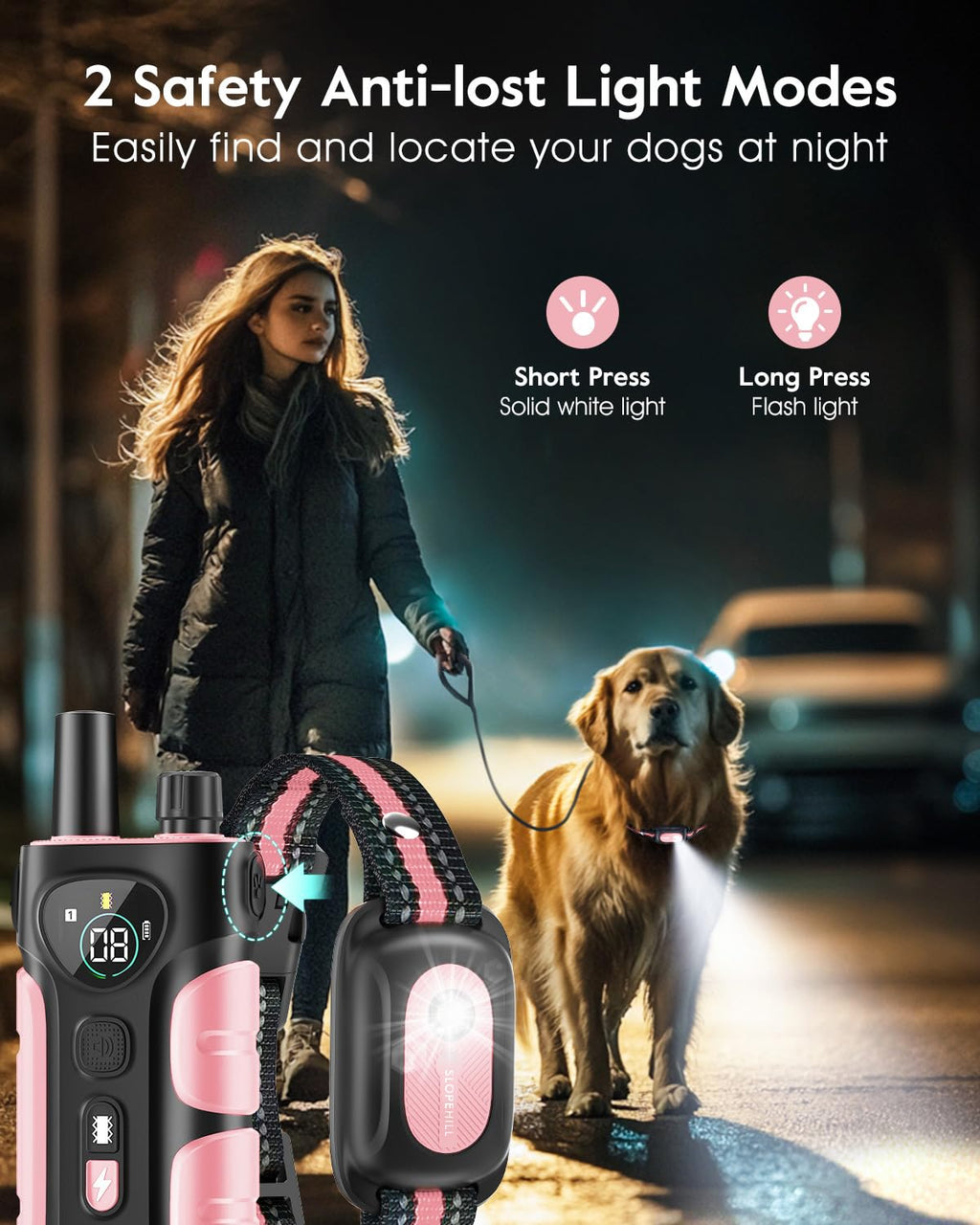 SLOPEHILL — Collar de Entrenamiento con Control Remoto para Perro con 5 Modos: Vibración, Beep, Descarga, Luz y Modo Sin Descarga