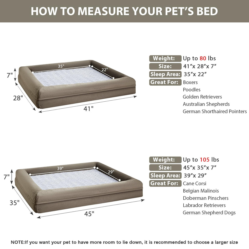 WNPETHOME — Cama Ortopédica Sofá para Perro XL con Cubierta Extraíble Impermeable y Bordes Acolchados