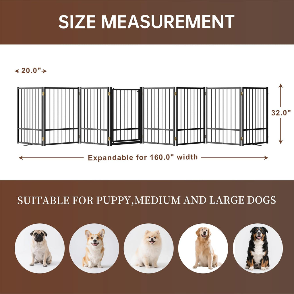 Corralito y Reja Divisoria de Metal para Perros — Puerta Abatible, Plegable y Autoportante para Interiores