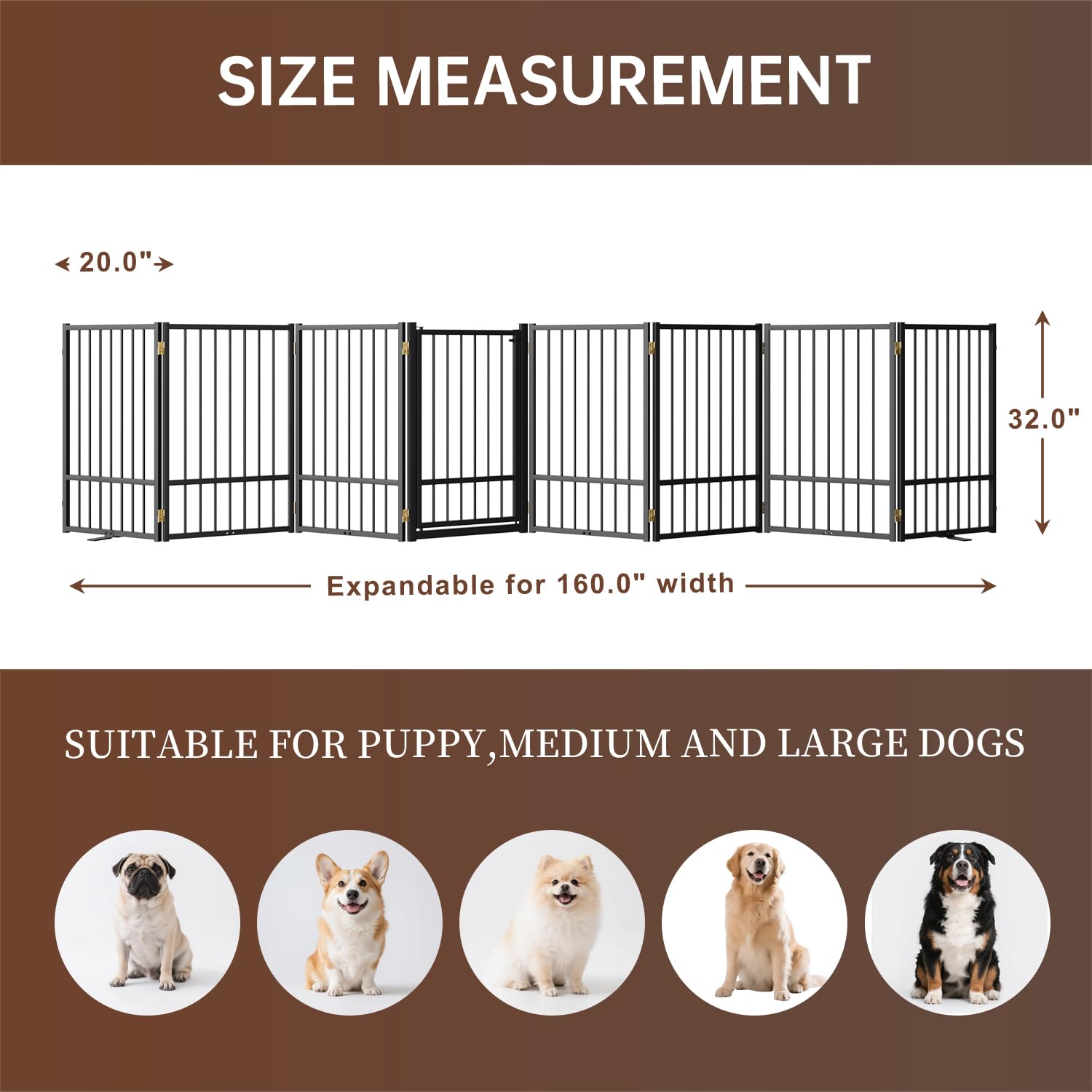 Corralito y Reja Divisoria de Metal para Perros — Puerta Abatible, Plegable y Autoportante para Interiores