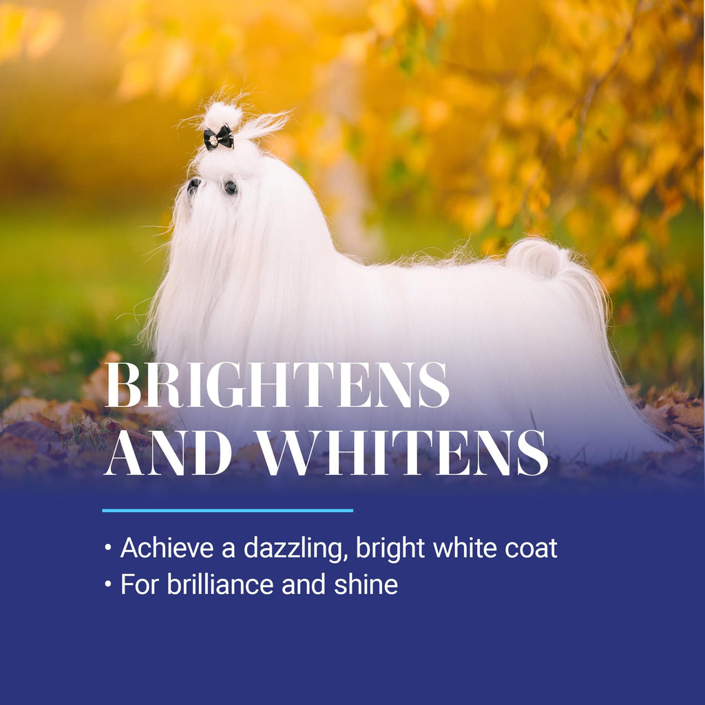 Chris Christensen White on White — Shampoo Blanqueador y Tratamiento Óptico Intensificador para Perros