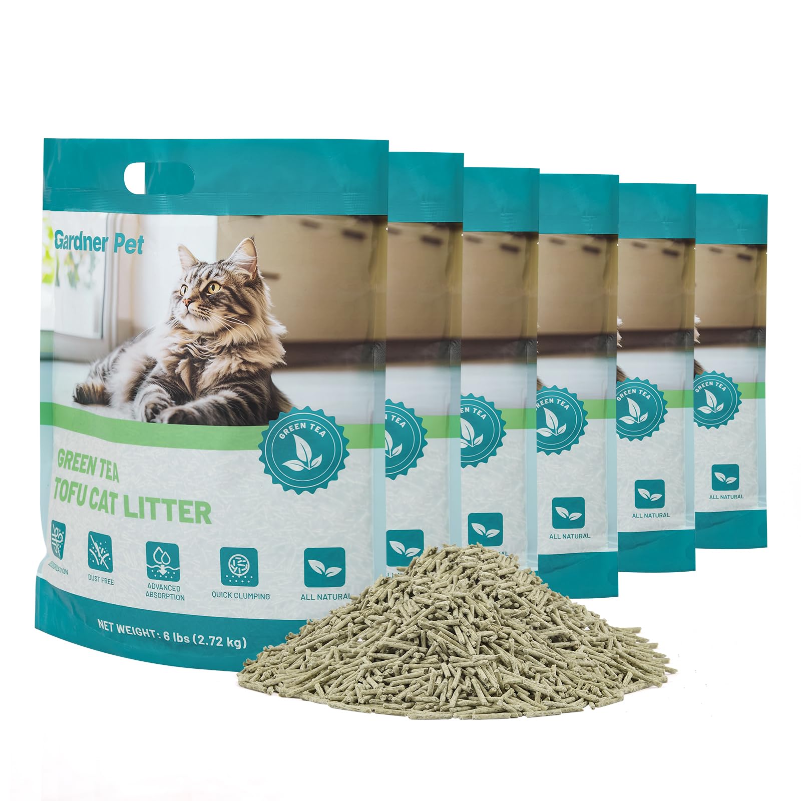 Gardner Pet — Arena para Gato de Tofu Natural con Té Verde, Fórmula Vegetal de Absorción Rápida y Control de Olores