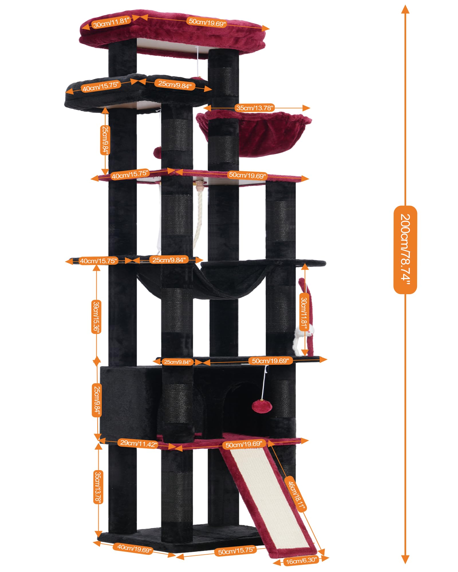 Heybly Torre para Gatos Grandes — Árbol Multinivel con Perchas Anchas, Cueva y Tablero Rascador para Gatos de hasta 9 kg