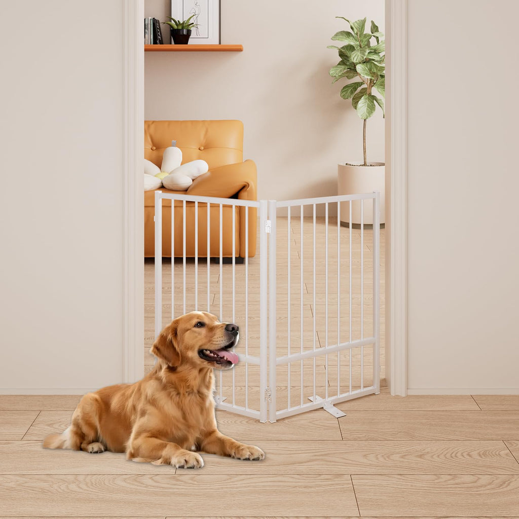 Corralito y Reja Divisoria de Metal para Perros — Puerta Abatible, Plegable y Autoportante para Interiores