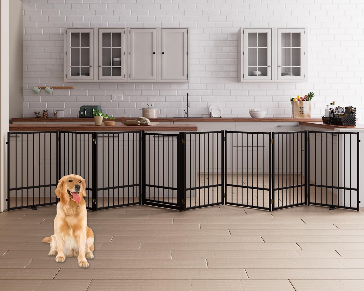 Corralito y Reja Divisoria de Metal para Perros — Puerta Abatible, Plegable y Autoportante para Interiores