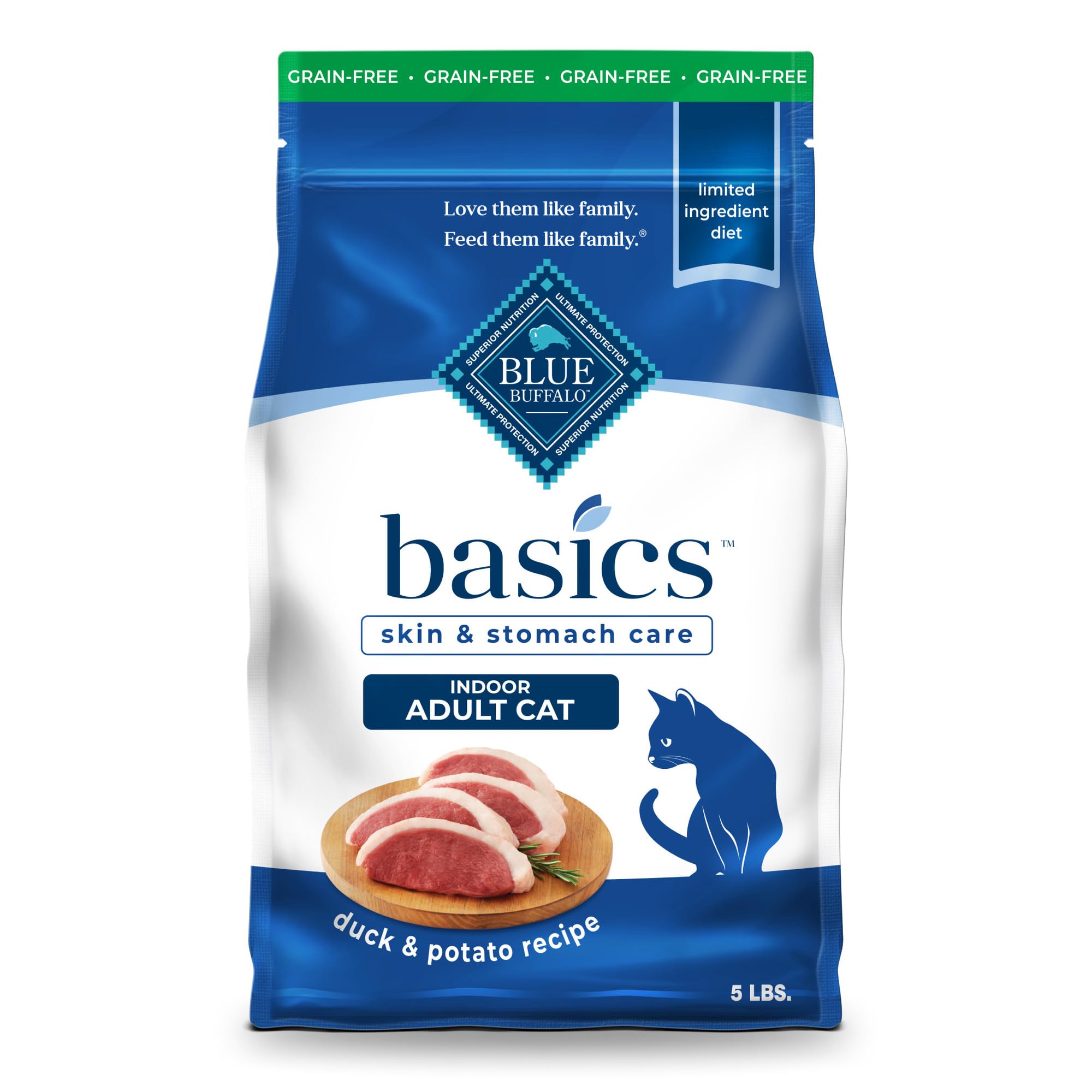 BLUE BUFFALO Basics Indoor — Alimento para Gato Adulto Sin Granos para Piel y Estómago Sensible