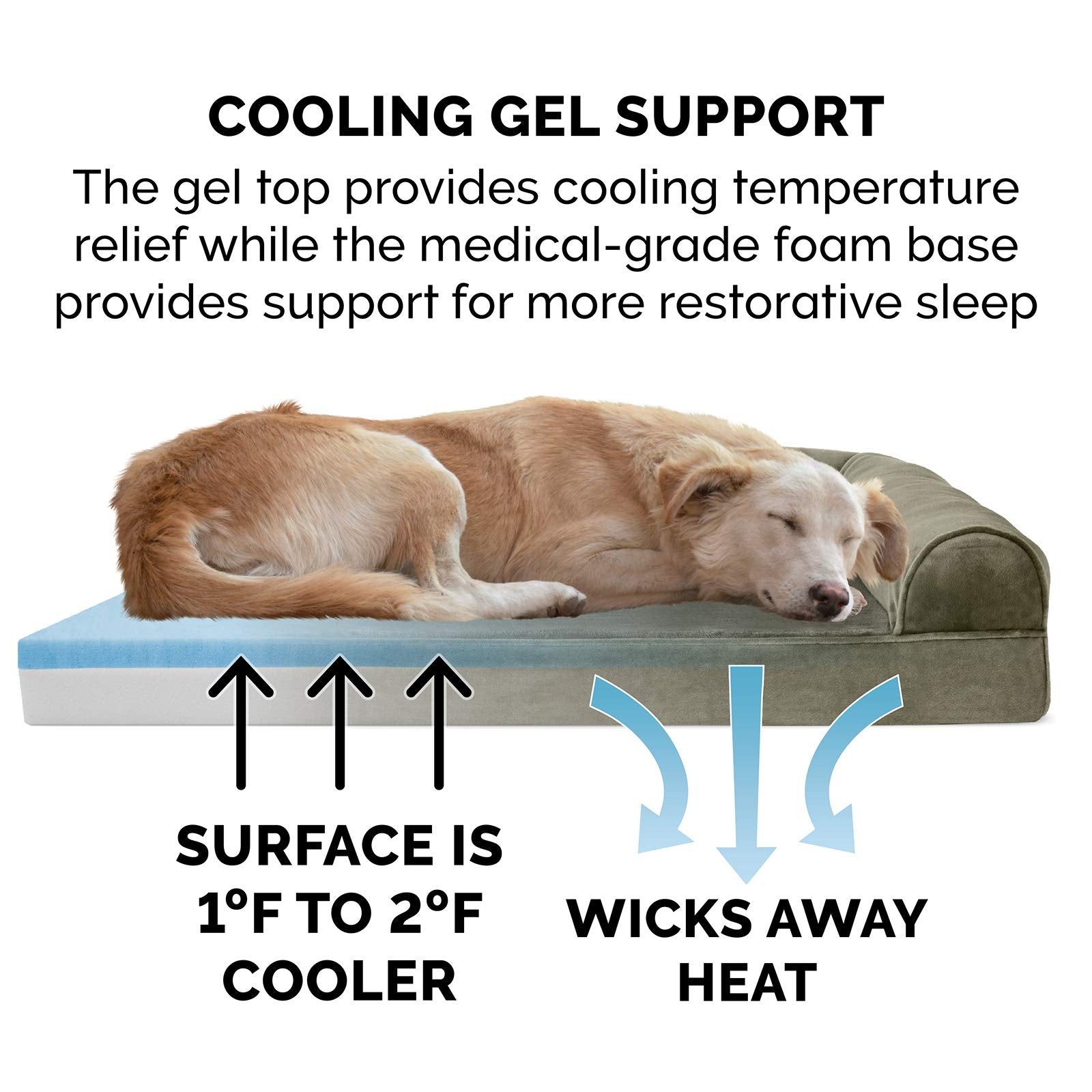 Furhaven Cooling Gel — Cama Ortopédica con Gel Refrescante, Bolsters Removibles y Cubierta Lavable para Perros Grandes