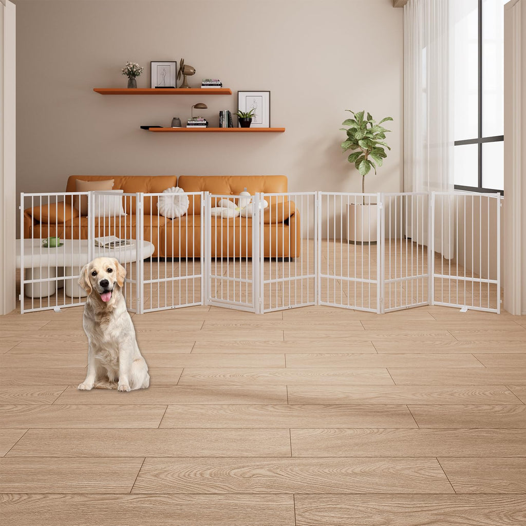 Corralito y Reja Divisoria de Metal para Perros — Puerta Abatible, Plegable y Autoportante para Interiores