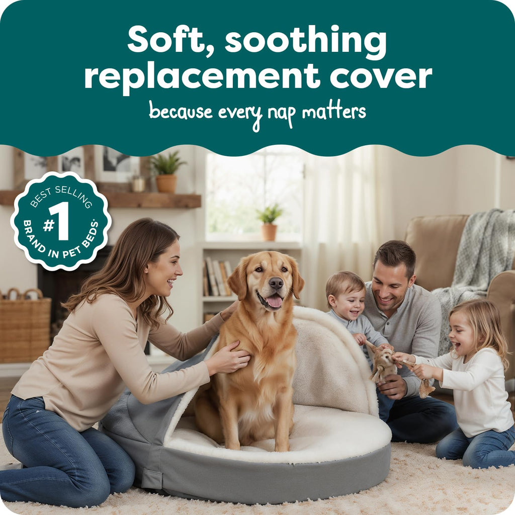 Furhaven Replacement Dog Bed Cover Sherpa & Suede Snuggery, Machine Washable - Blue, 26-inch