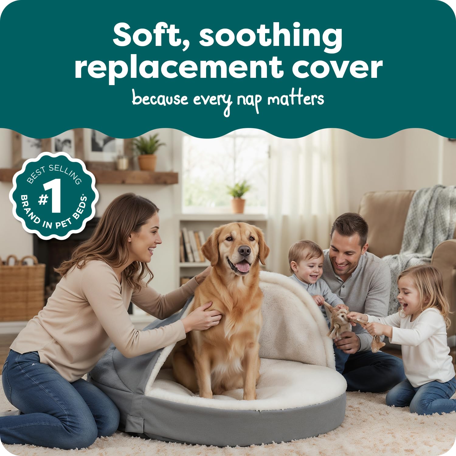 Furhaven Replacement Dog Bed Cover Sherpa & Suede Snuggery, Machine Washable - Blue, 26-inch
