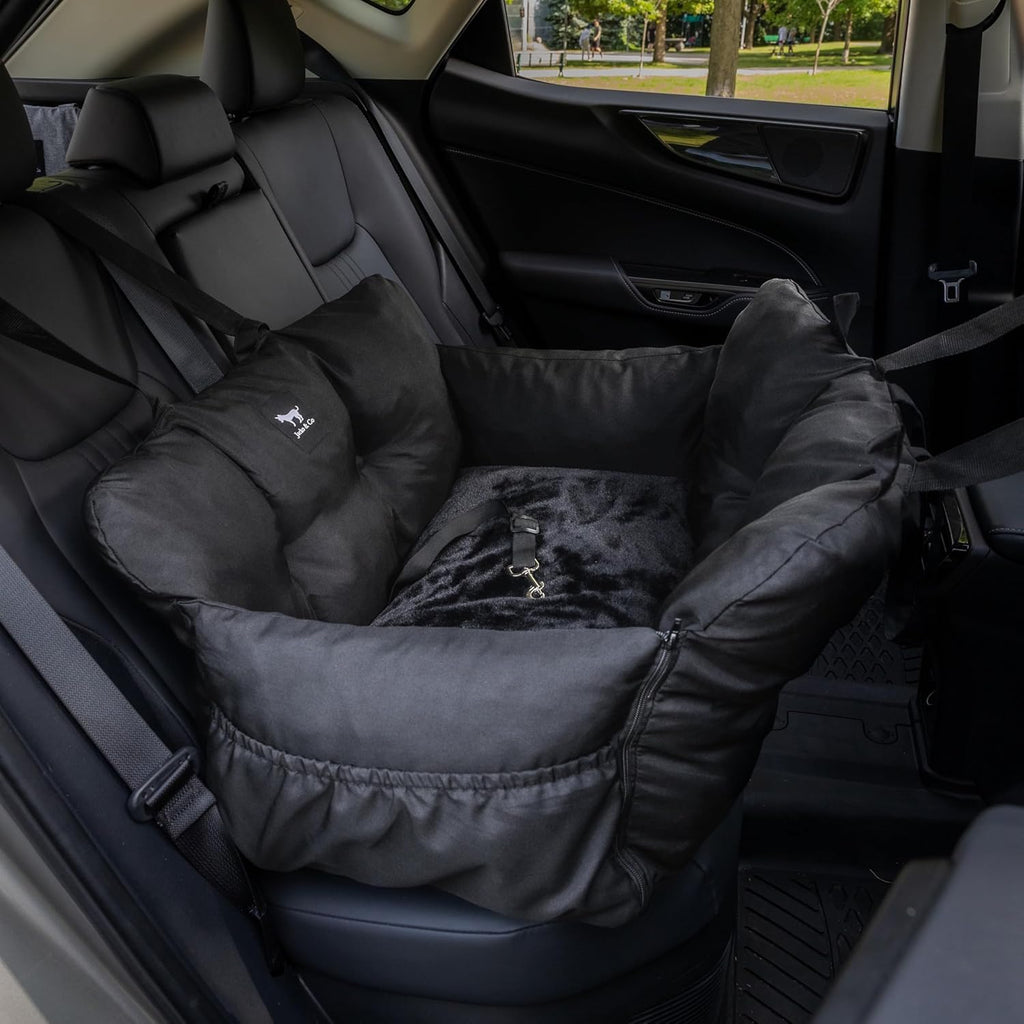 Jacko & Co — Asiento de Auto Premium para Perros Pequeños y Cachorros con Correa de Seguridad, Bolsillos de Almacenamiento y Funda Lavable a Máquina