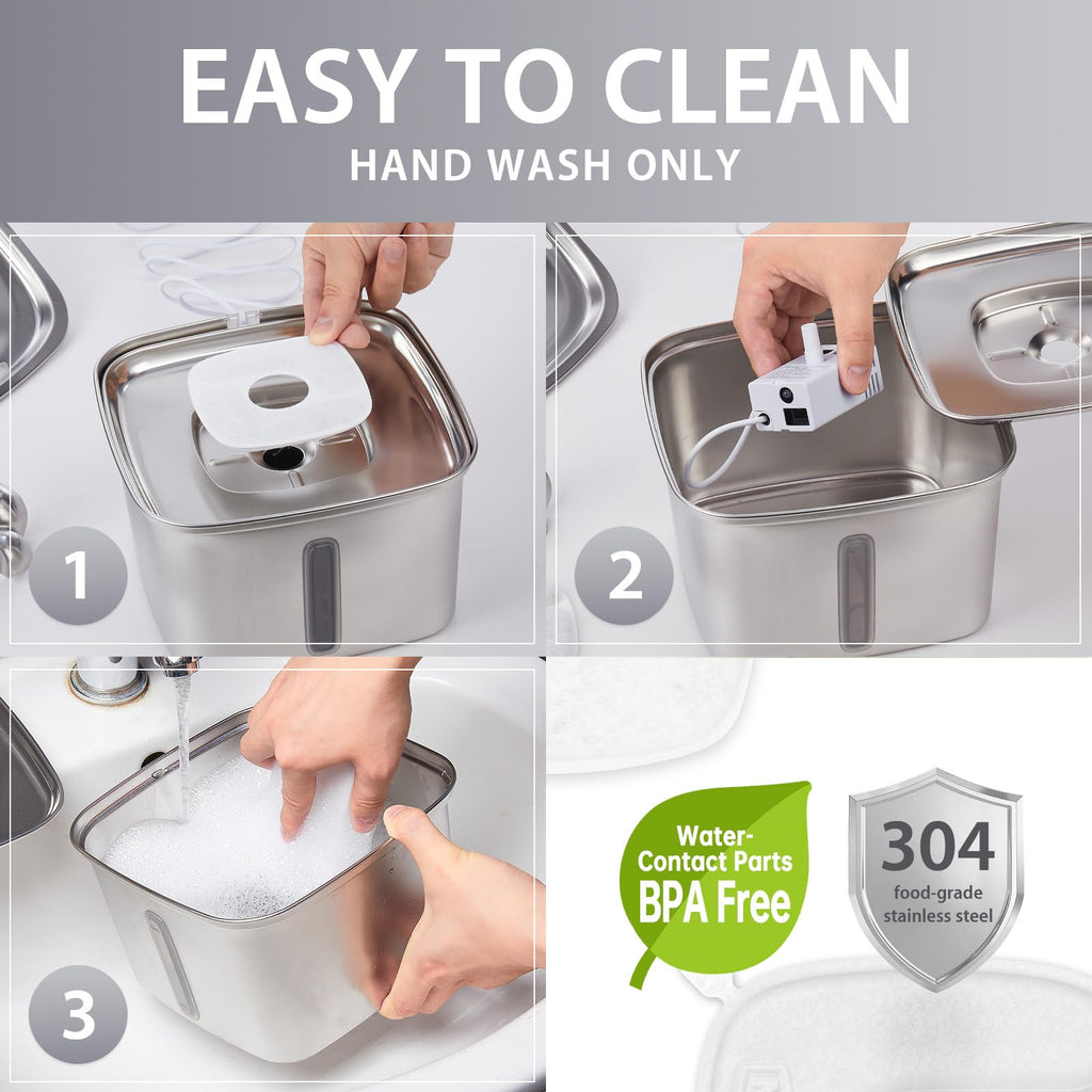Veken — Fuente de Agua para Mascotas en Acero Inoxidable con Filtros de Repuesto y Tapete de Silicona para Gatos y Perros