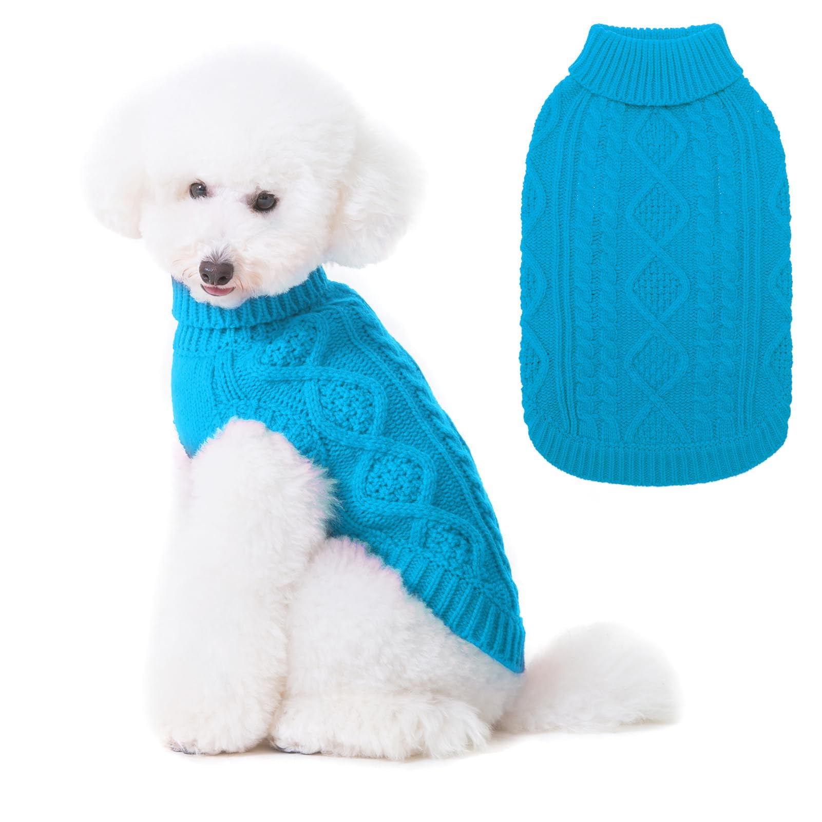 Suéter Tejido Térmico con Cuello Alto para Perros — Jersey Clásico de Punto Cable Cálido para Cachorros y Gatos Pequeños, Medianos y Grandes