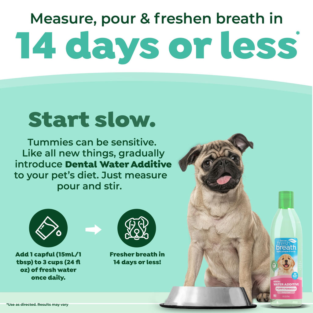 TropiClean Fresh Breath — Aditivo Dental para Agua, Limpieza de Dientes y Aliento Fresco para Perros
