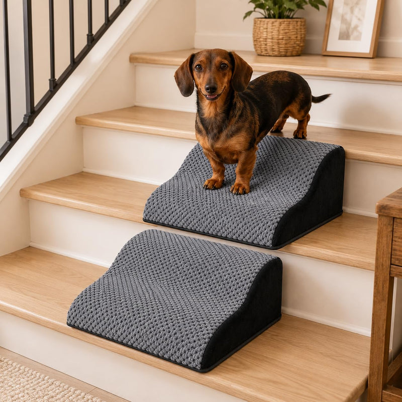 NRYDEPET Rampa para Escaleras de Perros — Paquete de 2, Superficie Suave de Espuma para Perros Pequeños y Seniors Menores de 14 kg, Funda Lavable, Asistencia Interior para Razas de Patas Cortas o Perros Cautelosos