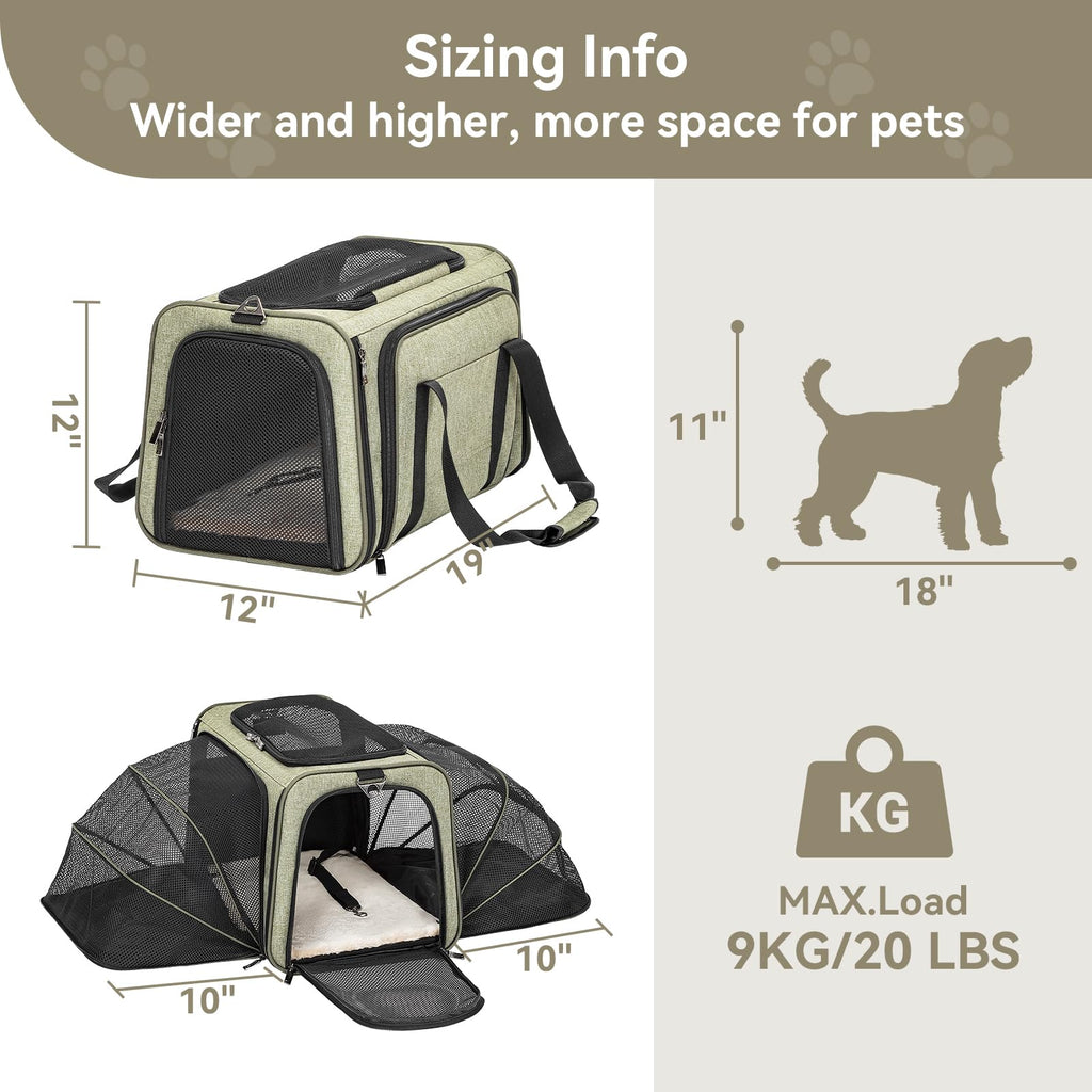 Petsfit — Transportadora Expandible para Gatos y Perros Pequeños, Aprobada por Aerolíneas, Plegable, Lavable y a Prueba de Escapes con 2 Paneles de Expansión