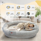 Cama Tamaño Humano para Perros y Adultos con Almohada y Cobija — Felpa Ortopédica Lavable y Removible para Mascotas Grandes
