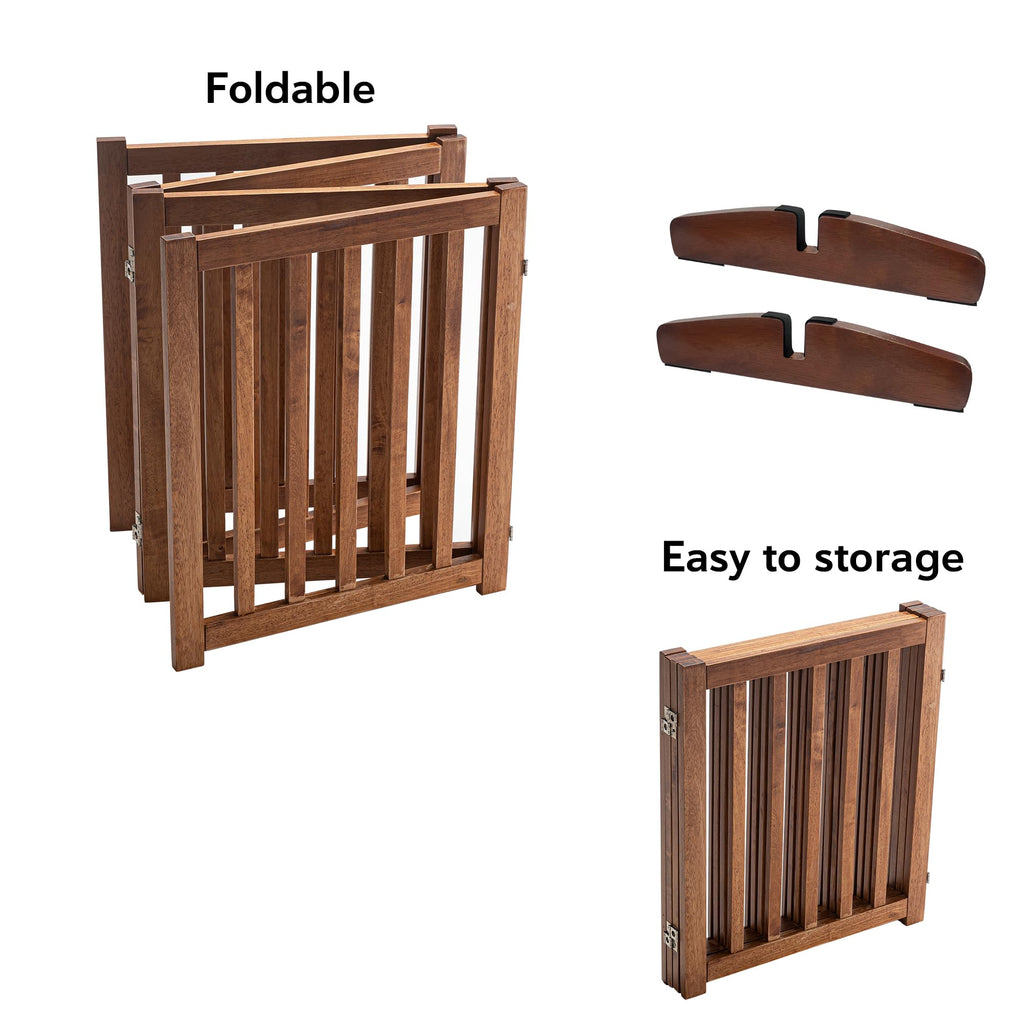 LZRS — Reja de Madera de Roble Plegable Independiente para Mascotas, Puerta de Seguridad Interior para Perros