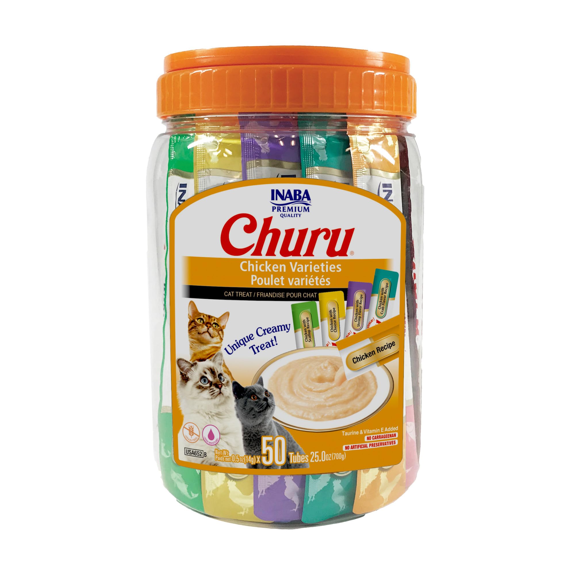 INABA Churu — Snack Cremoso Lickable sin Granos con Vitamina E y Taurina para Gato