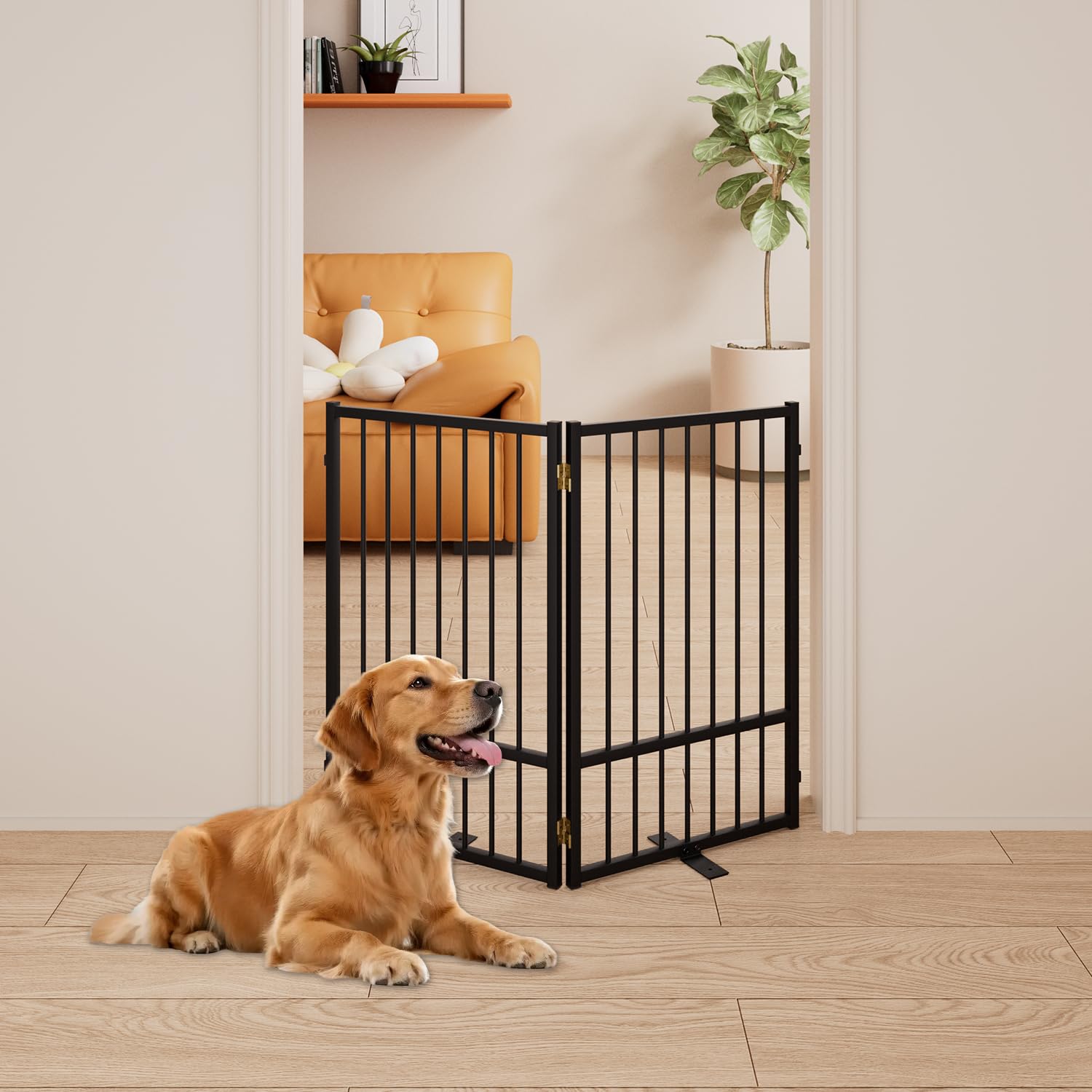 Corralito y Reja Divisoria de Metal para Perros — Puerta Abatible, Plegable y Autoportante para Interiores