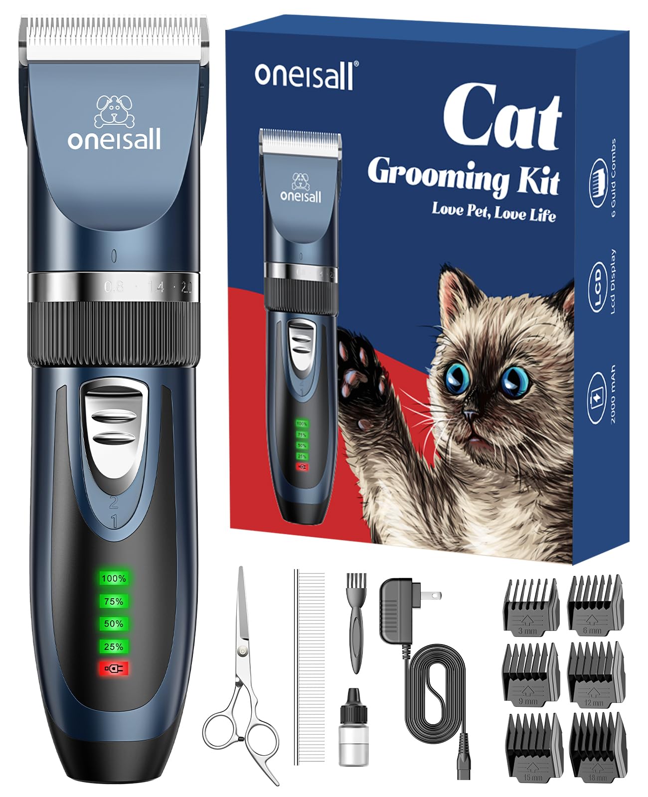 oneisall — Cortadora de Pelo para Gatos con Pelo Enredado y Apelmazado — Recortadora Silenciosa para Gatos