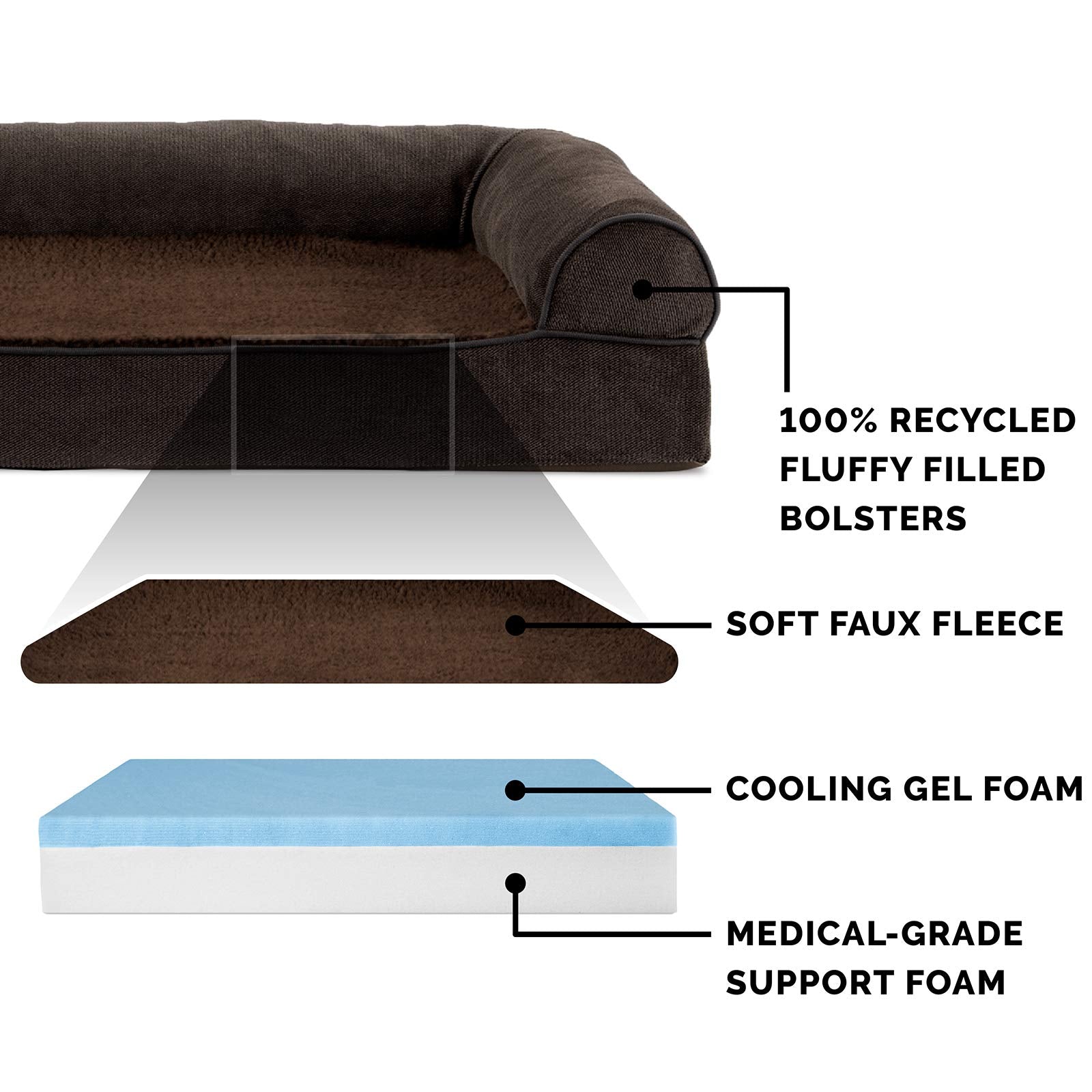 Furhaven Cooling Gel — Cama Ortopédica con Gel Refrescante, Bolsters Removibles y Cubierta Lavable para Perros Grandes