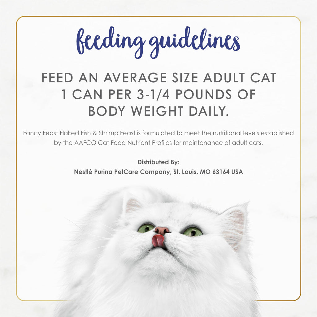 Purina Fancy Feast Alimento Húmedo para Gatos Adultos Sabor Pescado y Camarón en Hojuelas — Paquete de 24 Latas de 85g