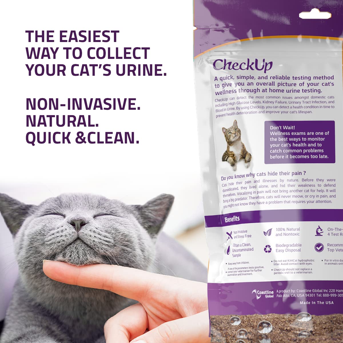 KIT4CAT CheckUp — Kit de Análisis de Orina en Casa para Gato | Arena Hidrofóbica + 2 Tiras Reactivas para 10 Parámetros