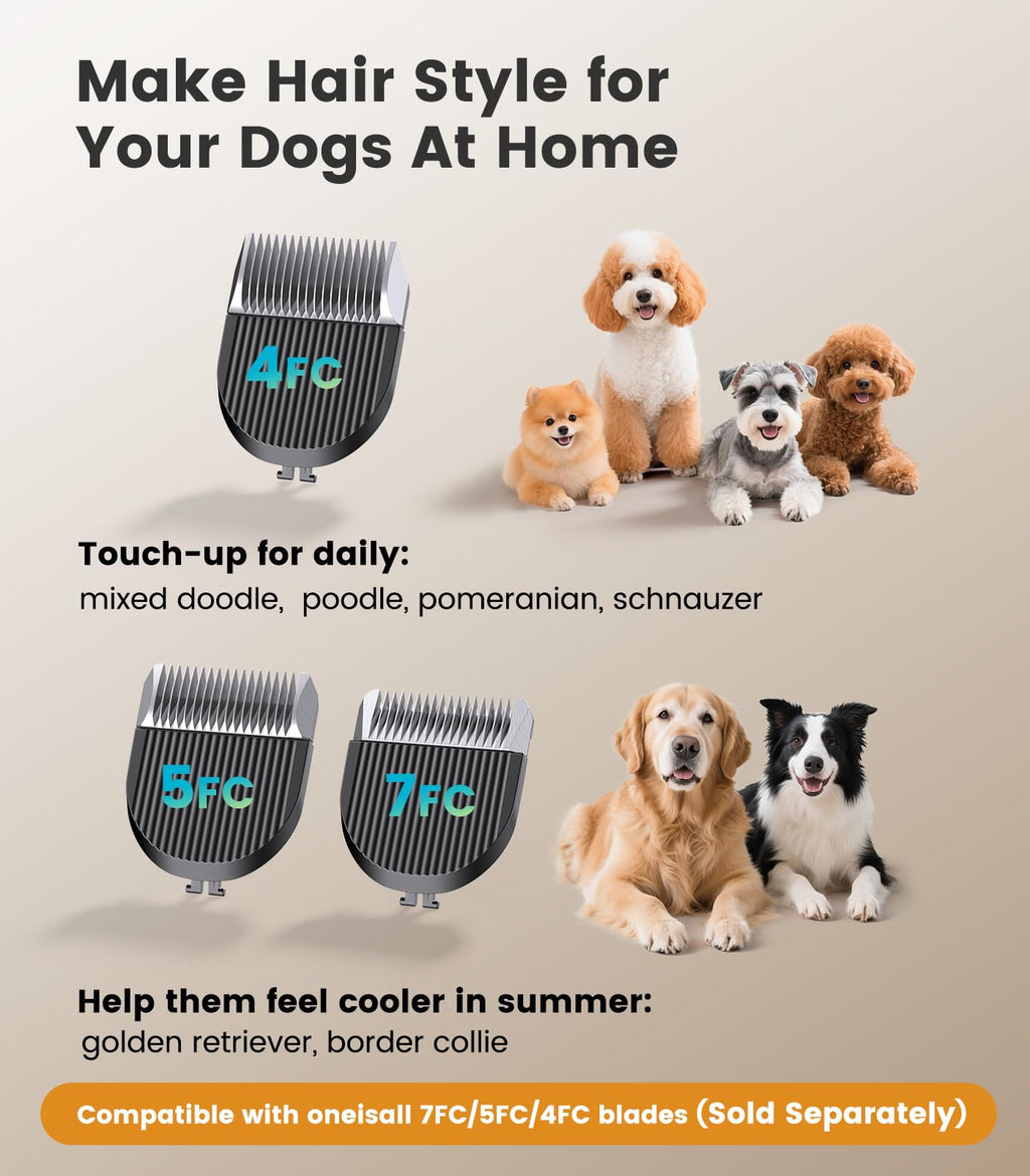 oneisall Rasurador Inalámbrico para Perros — Cortadora de Pelo Silenciosa de 2 Velocidades con Cuchilla Metálica Desmontable para Grooming en Casa