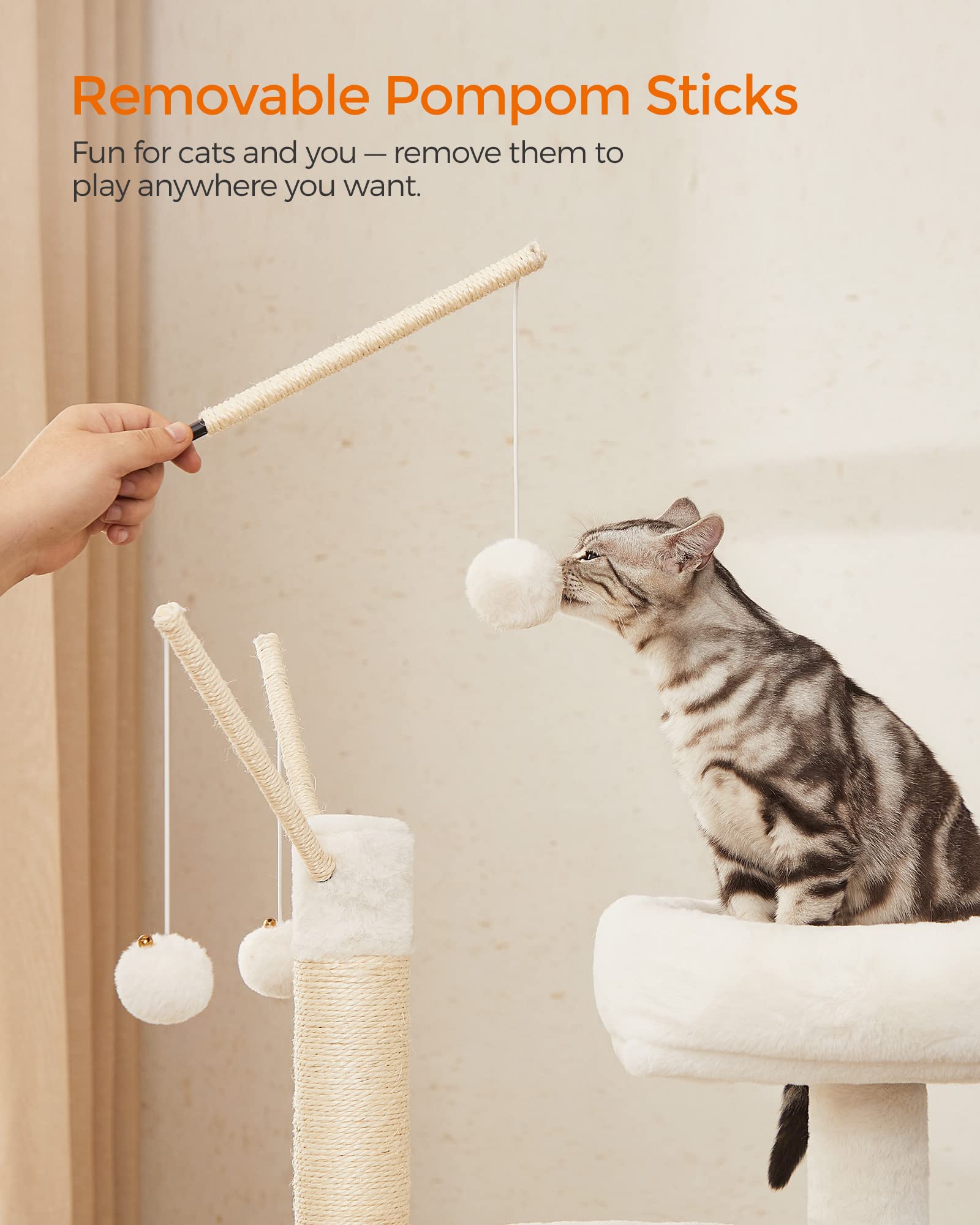 Feandrea Torre Rascador para Gato con Mueble para Arenero Integrado — Centro de Actividades 2 en 1 con Cojines Lavables y Postes de Sisal