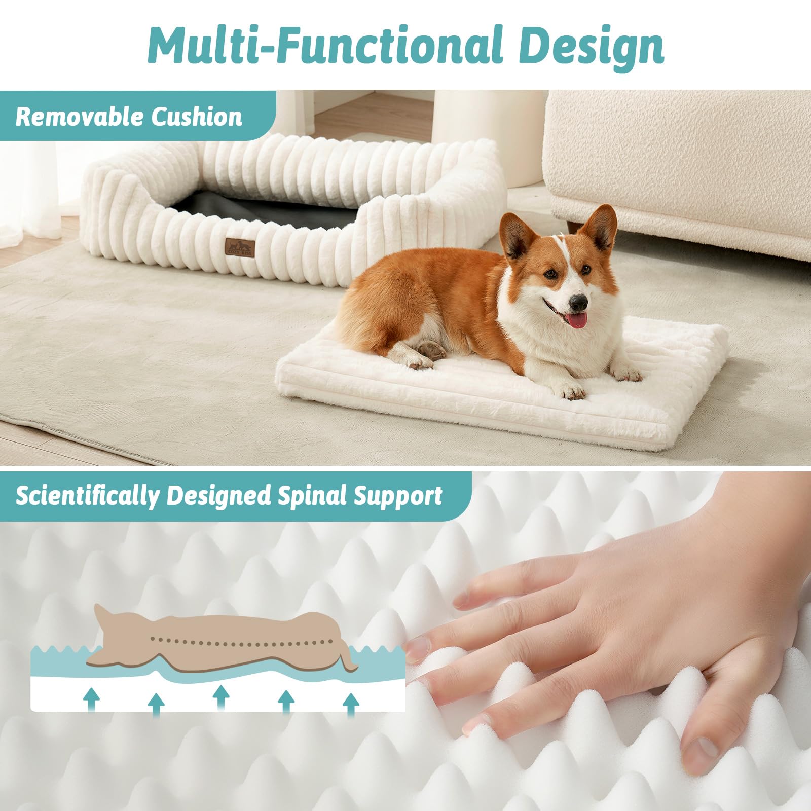 Cama Ortopédica Rectangular Lavable con Lados Elevados y Base Antideslizante — Cama Calmante para Perros y Gatos de Interior