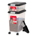 IRIS USA — Contenedor Hermético para Alimento de Perro y Gato, Combo 30 lbs y 11 lbs, Apilable con Ruedas y Taza Medidora de 2 Tazas