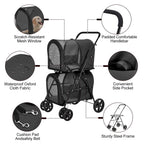 LPOTIUS Carriola Doble para Perros y Gatos con 2 Transportadoras Desmontables — Carreola Plegable con 4 Ruedas para Mascotas Pequeñas y Medianas