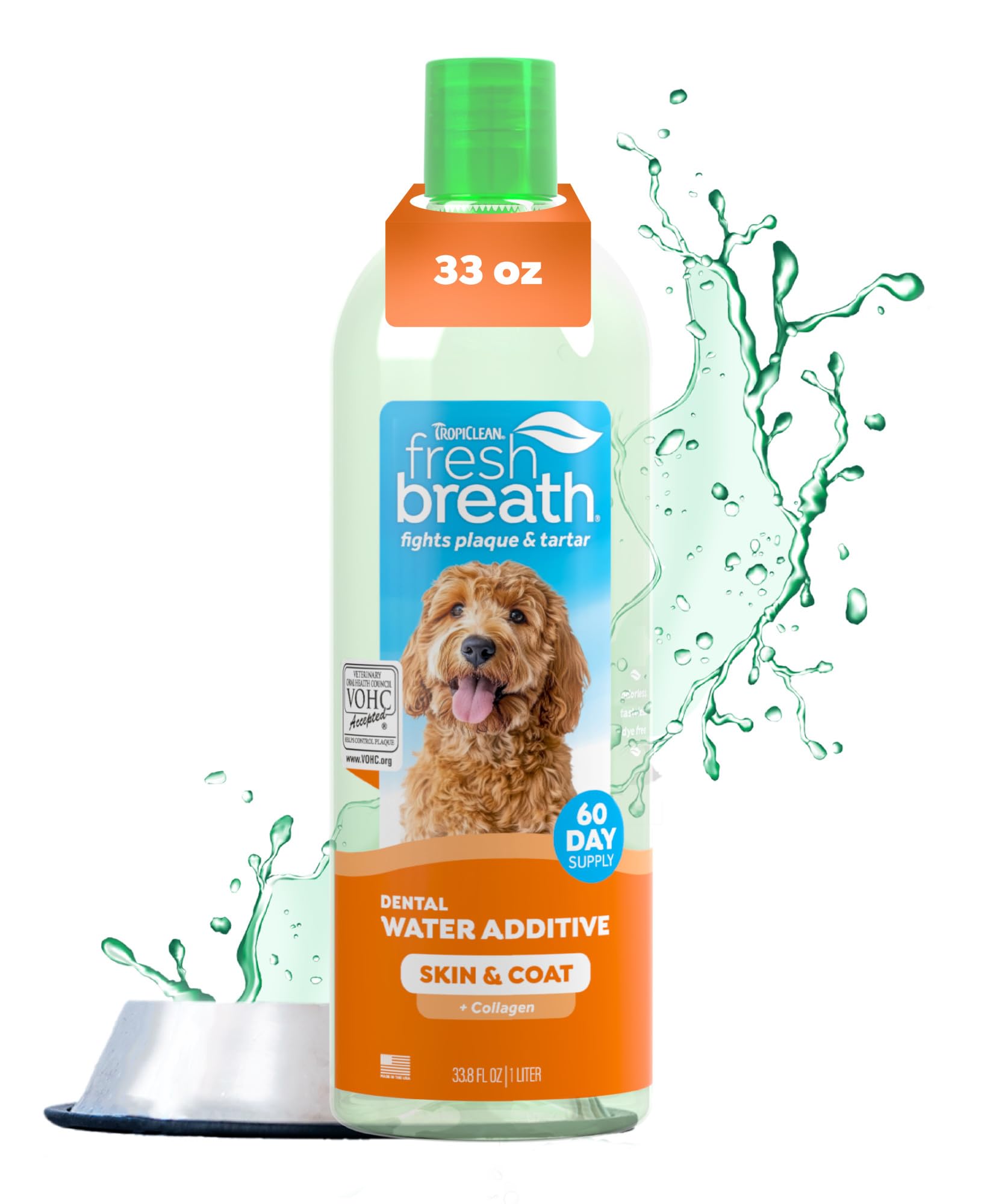 TropiClean Fresh Breath — Aditivo Dental para Agua, Limpieza de Dientes y Aliento Fresco para Perros