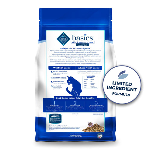 BLUE BUFFALO Basics Indoor — Alimento para Gato Adulto Sin Granos para Piel y Estómago Sensible