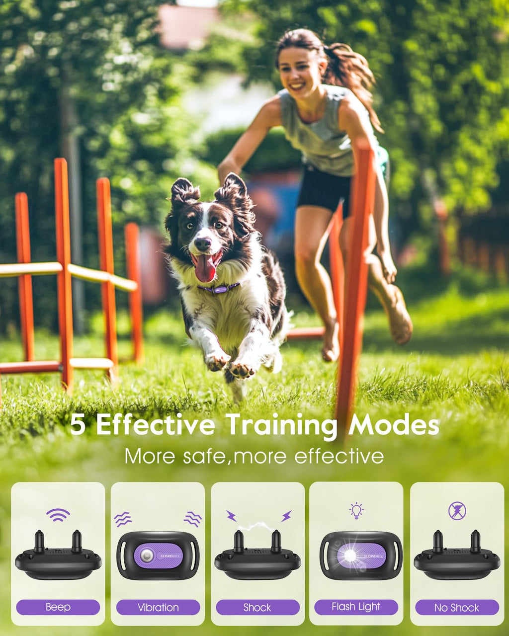 SLOPEHILL — Collar de Entrenamiento con Control Remoto para Perro con 5 Modos: Vibración, Beep, Descarga, Luz y Modo Sin Descarga